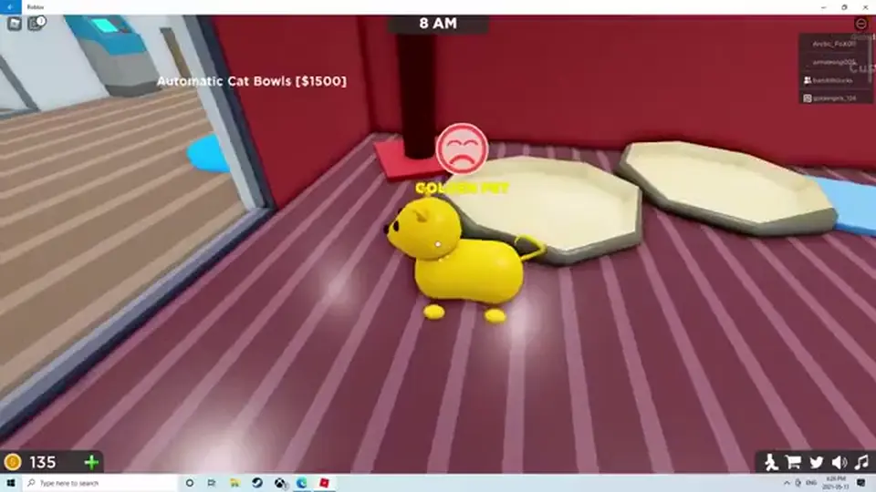 Pet Store Tycoon golden pet in the cat room with Automatic Cat Bowls priced at 1500