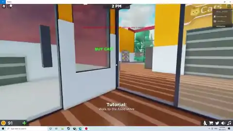 Pet Store Tycoon store lobby with a customer and a Walk to the food store tutorial