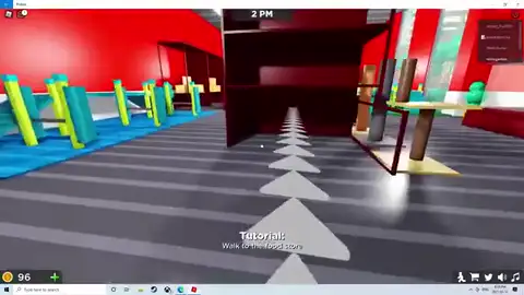 Pet Store Tycoon red play floor with ramps while the tutorial points toward the food store